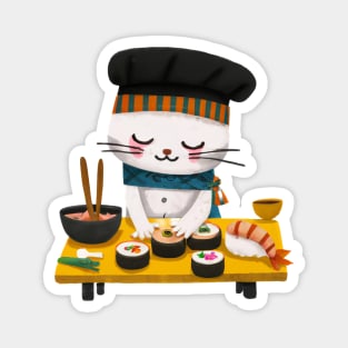 Kawaii Sushi Cat Chef Magnet