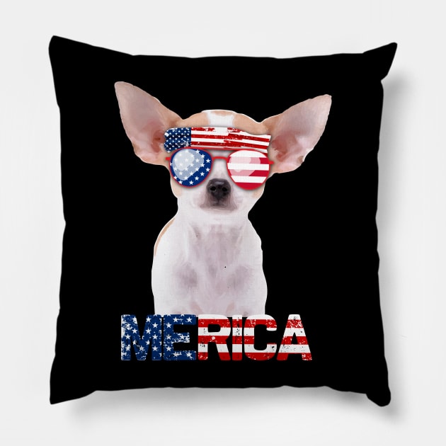 Merica Chihuahua Dog American Flag 4Th Of July Pillow by jrgenbode