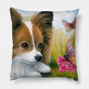 Dog 123 Papillon with Butterflies Pillow