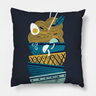 Noodles bowls connection // print // teal and aqua bowls yellow pasta Pillow