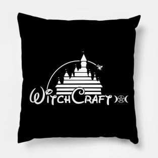 Witchcraft - Classic Cartoon Castle Parody Logo (White on Black) Pillow