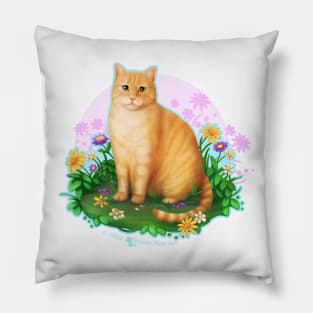 Orange Tabby Cat in the Flower Patch An original design illustration I created of an orange tabby cat, sitting in the flower patch! Pillow