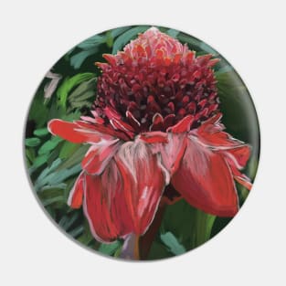 Beautiful Red Torch Ginger Painting Pin