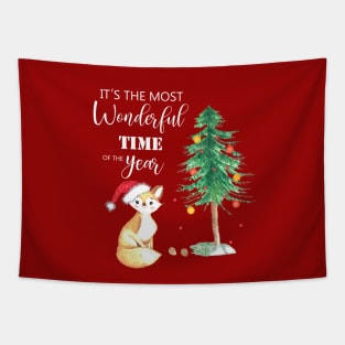 It's the most wonderful time of the year christmas fox and tree Tapestry