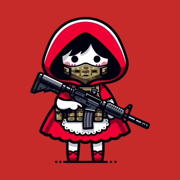 Tactical Little Red Riding Hood Adventure Tee: Where Fairytales Meet Bold Style by Rawlifegraphic