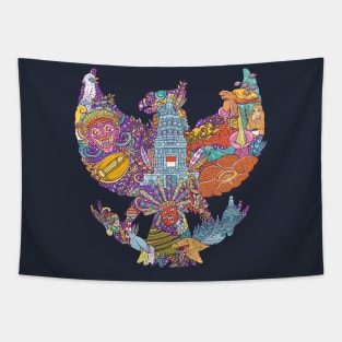 colorful illustration doodle of indonesia with garuda pancasila shape Tapestry