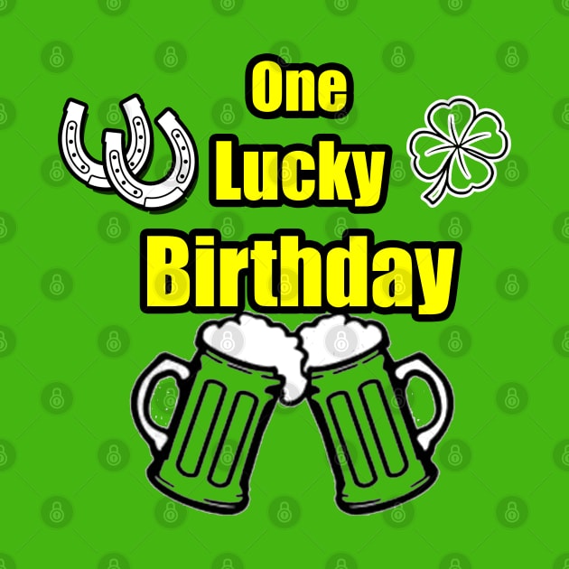 One Lucky Irish Green Beer Drinking Birthday Party yellow green by Black Ice Design