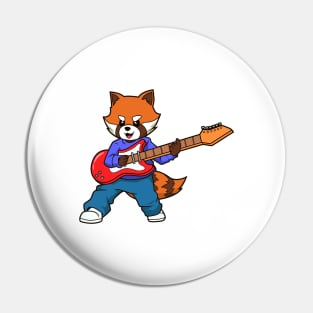 Comic red panda playing electric guitar Pin