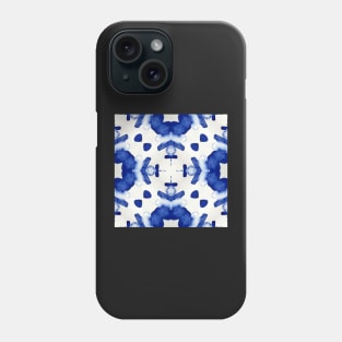 Abstract cobalt blue watercolour stones set into a mosaic tile mandala style Phone Case