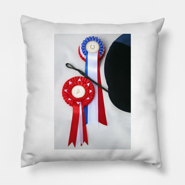 Horse Riding Hat & Winners Rosettes Pillow by Furtographic