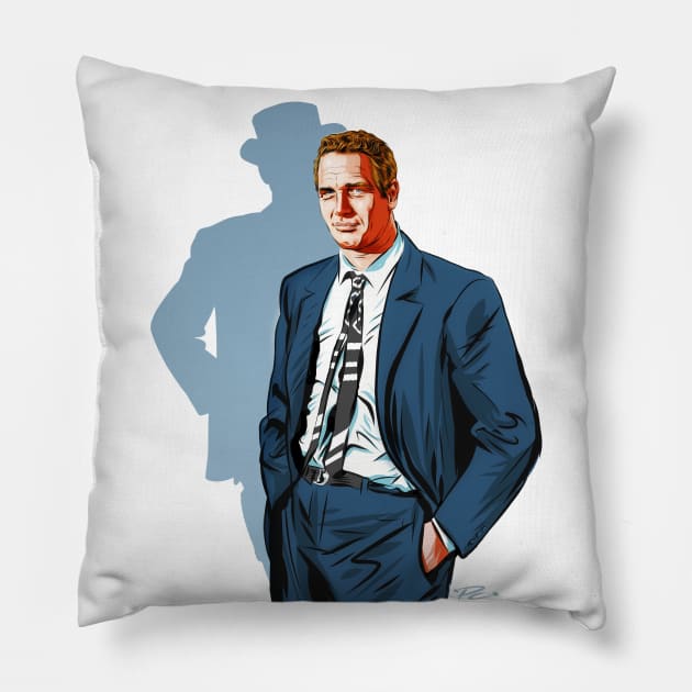 Paul Newman - An illustration by Paul Cemmick Pillow by PLAYDIGITAL2020
