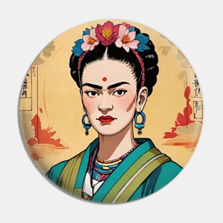 Frida's Eastern Whimsy: Inspired Portrait Pin