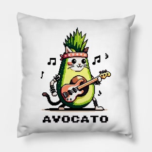 Pixel Punk Cat Guitarist - Avocado Fusion Art Pillow