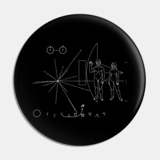 Nasa Pioneer Space Craft Plaque White Text on Black Alien Message Pin