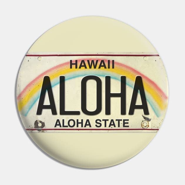 Aloha Vintage Hawaii License Plate Pin by HaleiwaNorthShoreSign