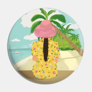 Lady with a yellow dress at the seaside Pin