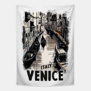 Venice Italy Vintage Travel Postcard Art Style Retro Mid Century illustration Tapestry