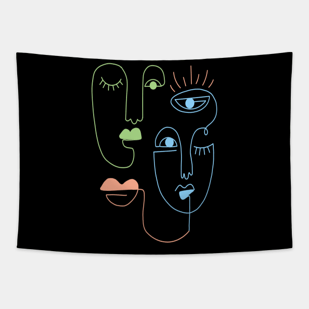 abstract face line art Tapestry by minimalist studio