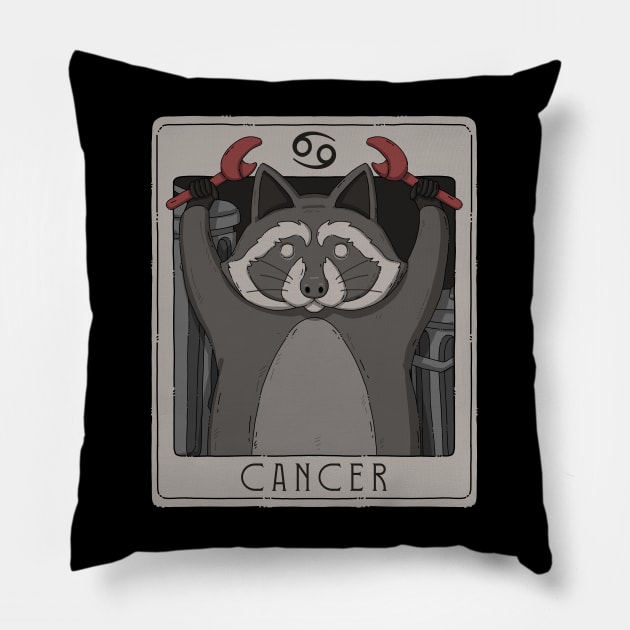 Cancer Zodiac Raccoon Pillow by Luna Illustration