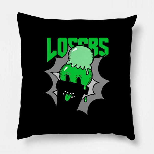 Green Losers Ice-Cream Funny Foodie Shirt Laugh Joke Food Hungry Snack Gift Sarcastic Happy Fun Introvert Awkward Geek Hipster Silly Inspirational Motivational Birthday Present Pillow by EpsilonEridani