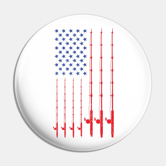 American Flag Fishing Poles Design Pin by TeeShirt_Expressive