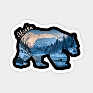 Winter Alaska Grizzly Bear Alaska Mountain Silhouette Magnet