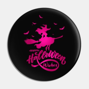 Happy Halloween Beauty Witch Flying Broom Pin