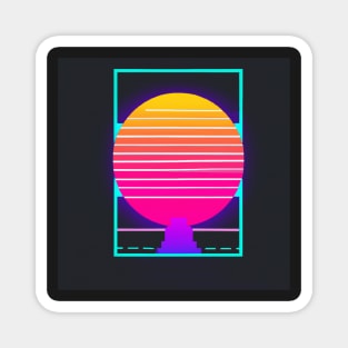 Outrun retro sunset in a frame Magnet