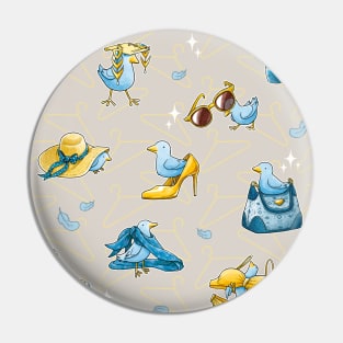 Fashion Bird Pattern - Blue & Gold Pin