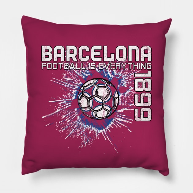 Football Is Everything - FC Barcelona Splatter Strike Vintage Pillow by FOOTBALL IS EVERYTHING