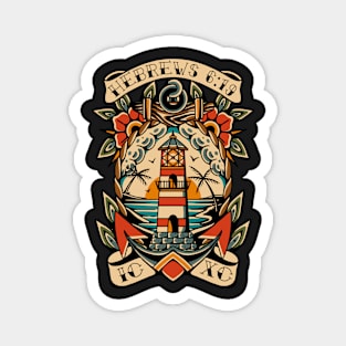 Anchor Lighthouse American Traditional Tattoo Flash Magnet