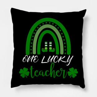 One Lucky Teacher St Patricks Day Rainbow Shamrock Pillow