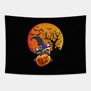 French bulldog, witch hat, scary halloween, jack pumpkin, spooky moon Tapestry