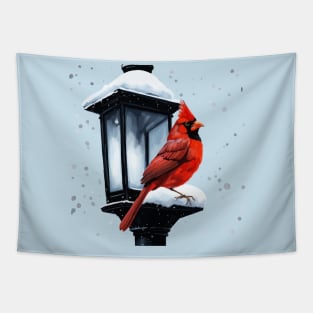 Winter Scene With Cardinal Bird Holiday Christmas Tapestry