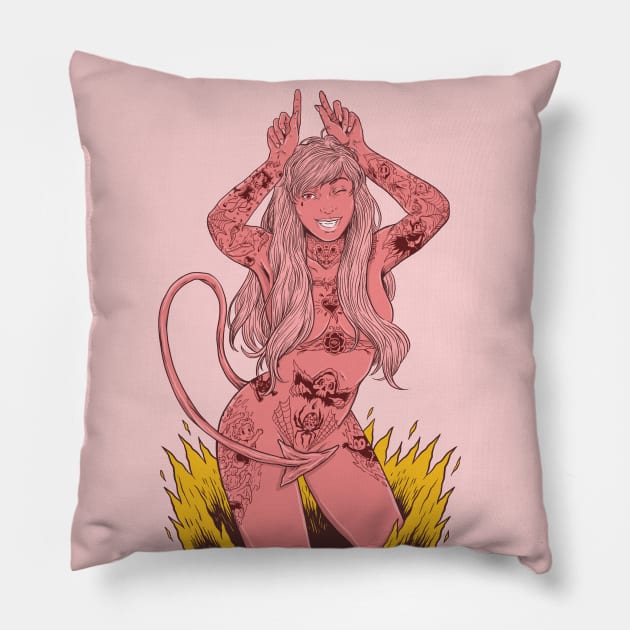 Inked Girl (red) Pillow by AndyAlvez