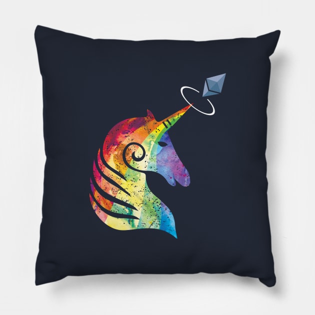 Ethereum Unicorn Rainbow Pillow by mangobanana