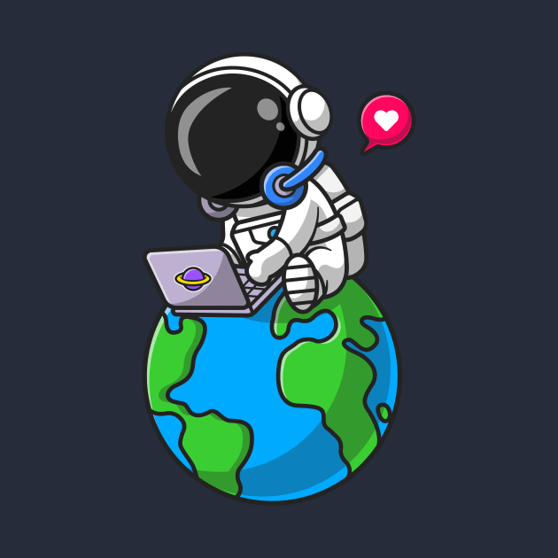 Cute Astronaut Working With Laptop On Earth Cartoon by Catalyst Labs