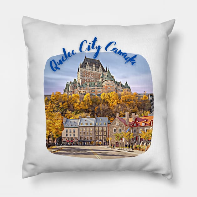 Quebec City Canada Skyline Painting Pillow by YegMark