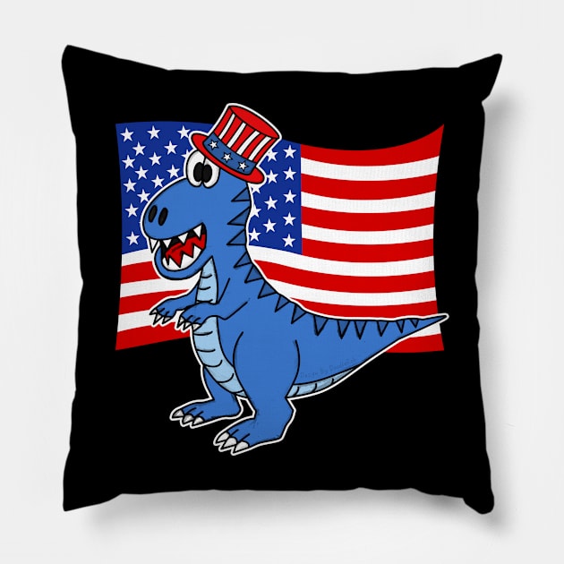 4th July T-Rex American Flag Dinosaur Pillow by doodlerob