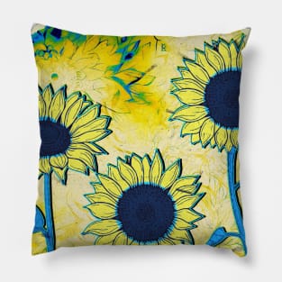 Sunflowers - Blue and Yellow Pillow