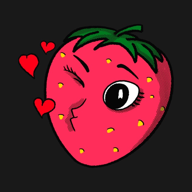 Cute Strawberry Pop Art Retro Cartoon Fruit by Foxxy Merch