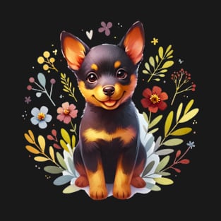 Cute Beauceron Puppy Floral T-Shirt