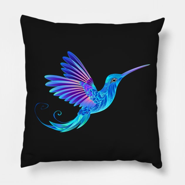 Neon Hummingbird Pillow by Blackmoon9