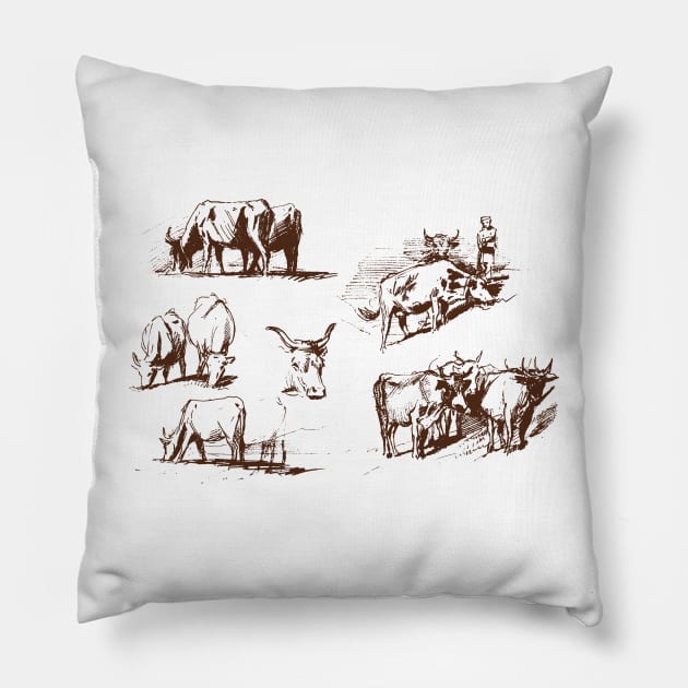 Studies of Cattle by John Singer Sargent Pillow by pelagio