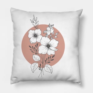 Vintage botanical flowers on terracotta Pillow