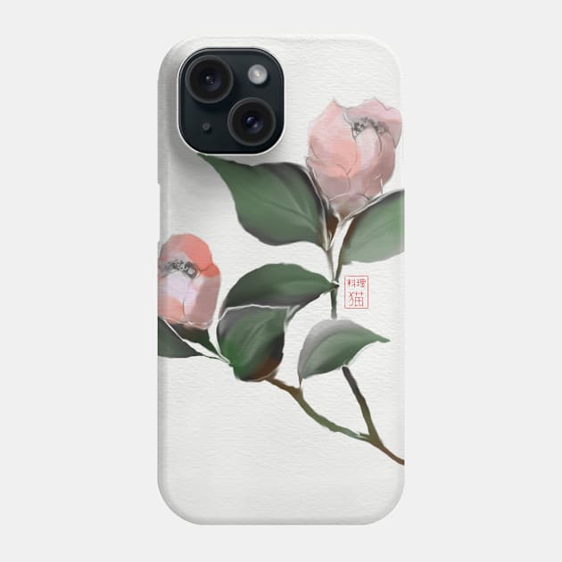 Pink watercolor and sumiE camellia flowers Phone Case by cuisinecat