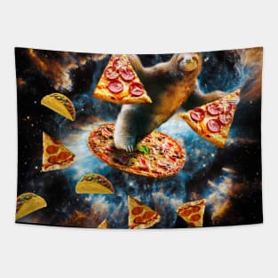 Galaxy Sloth Eating Pizza Taco In Space Tapestry
