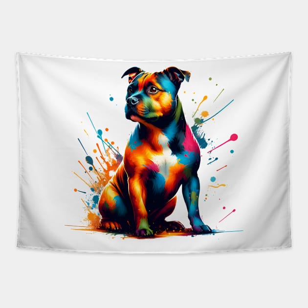 Staffordshire Bull Terrier in Vivid Splash Art Style Tapestry by ArtRUs