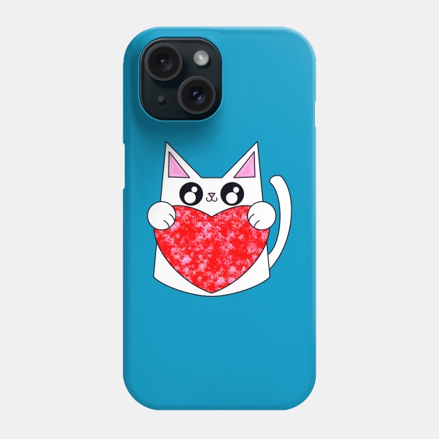 Snow The Cat With Valentine Heart Phone Case by missmann