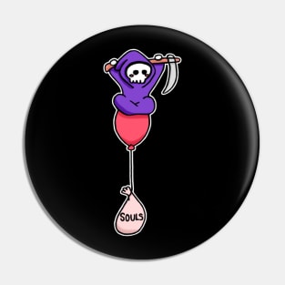 Cute Pocket Grim Reaper with Balloon Kawaii Pin